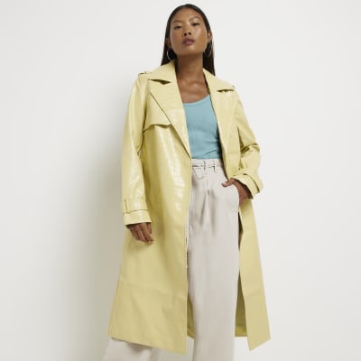 Petite yellow longline trench coat | River Island