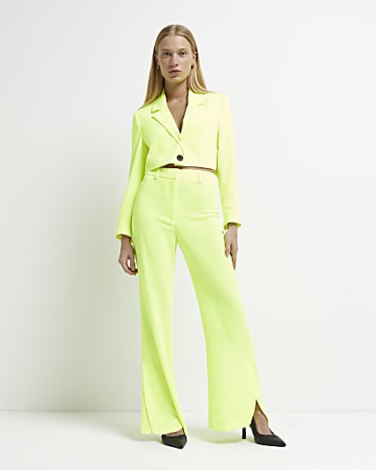 Petite yellow neon side split flared trousers