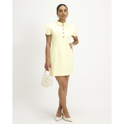 Petite Yellow Split Sleeve Mini Dress