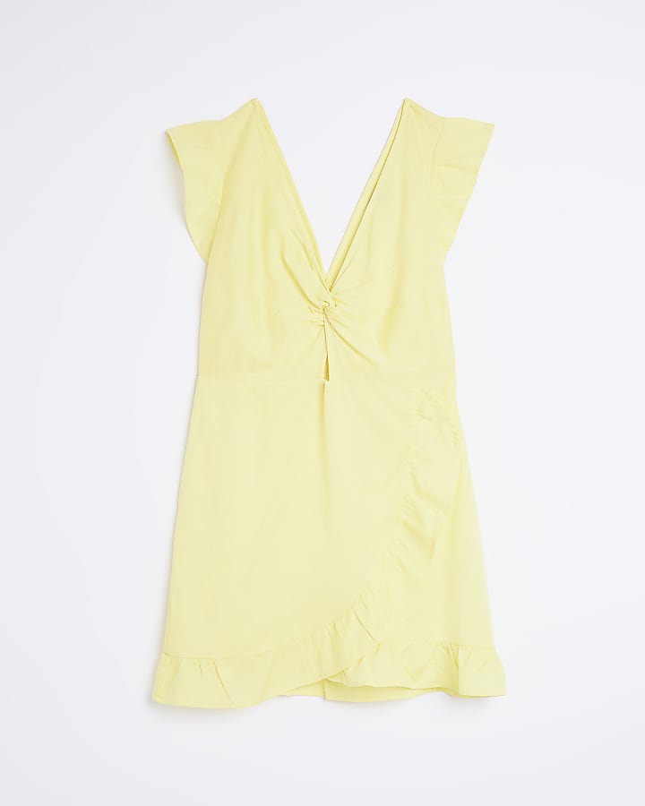 Petite Yellow V Neck Frill Mini Dress