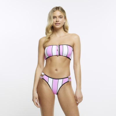 Pink stripe bandeau bikini top