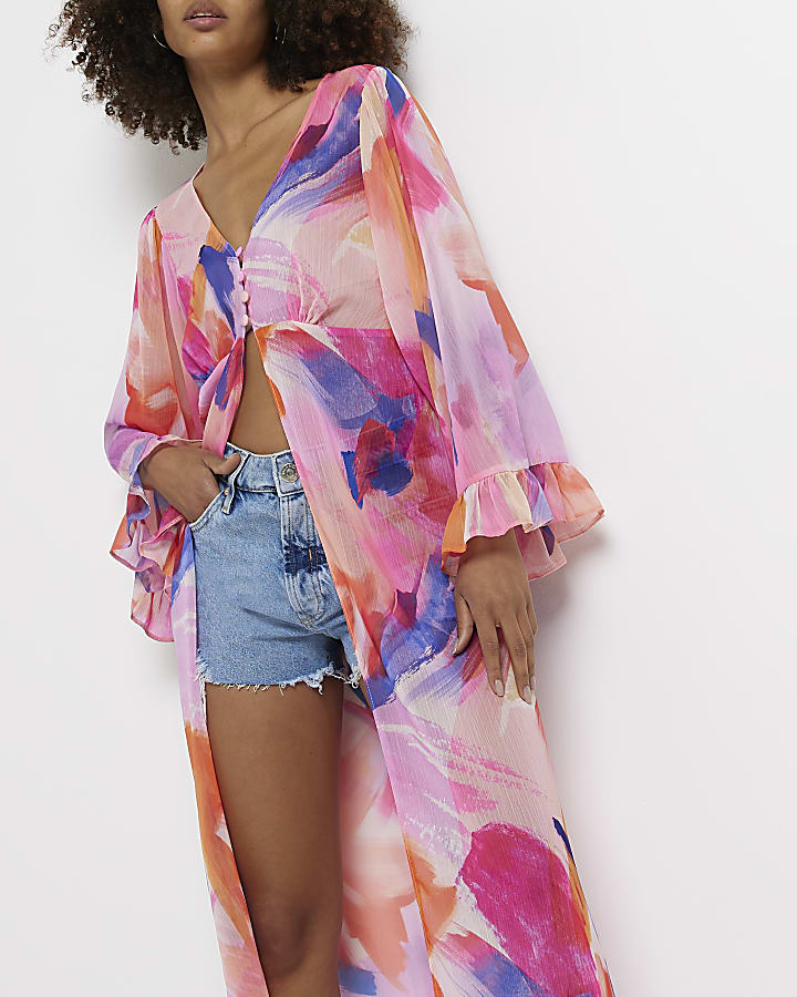 Pink abstract longline shirt