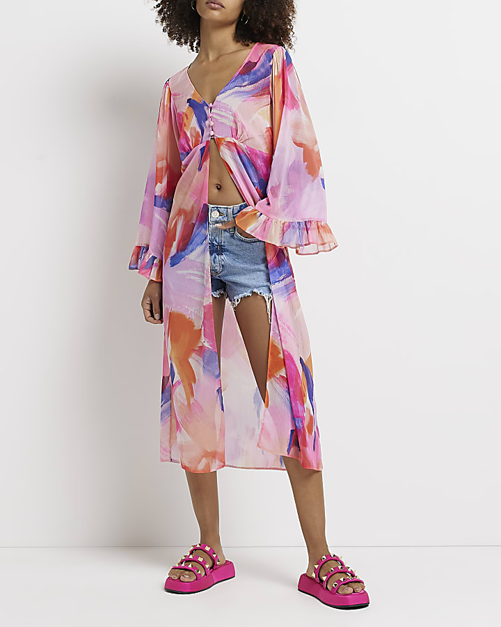Pink abstract longline shirt