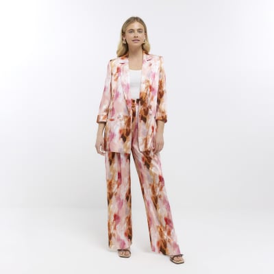 Pink abstract print blazer