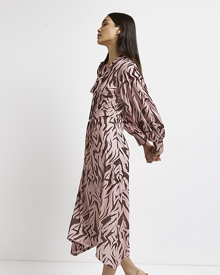 Pink abstract print midi dress