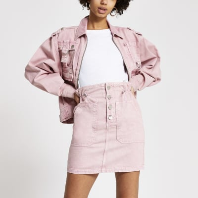 pink denim mini skirt