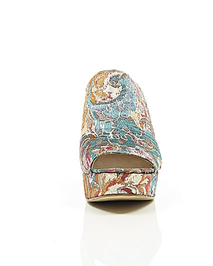 360 degree animation of product Pink and blue jacquard block heel mules frame-4
