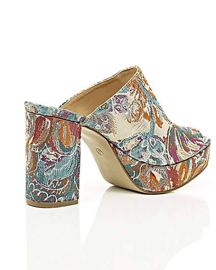 360 degree animation of product Pink and blue jacquard block heel mules frame-12