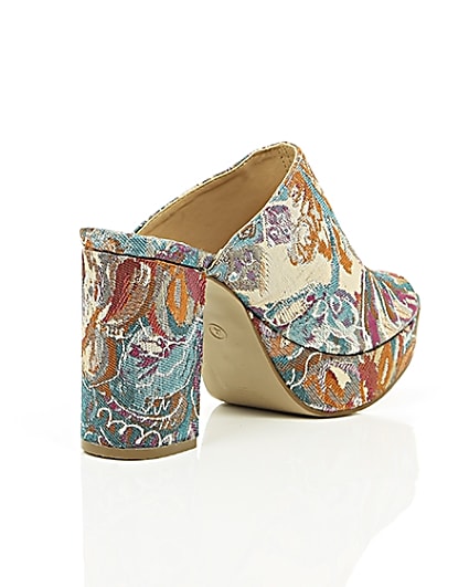 360 degree animation of product Pink and blue jacquard block heel mules frame-13