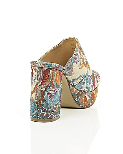 360 degree animation of product Pink and blue jacquard block heel mules frame-14