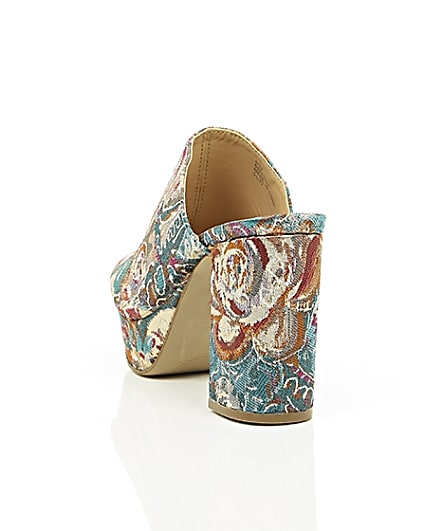 360 degree animation of product Pink and blue jacquard block heel mules frame-17