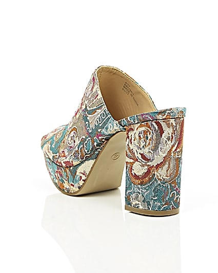 360 degree animation of product Pink and blue jacquard block heel mules frame-18