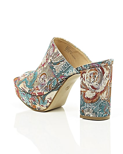 360 degree animation of product Pink and blue jacquard block heel mules frame-19
