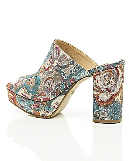 360 degree animation of product Pink and blue jacquard block heel mules frame-20