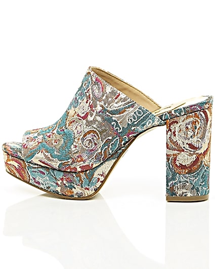 360 degree animation of product Pink and blue jacquard block heel mules frame-21