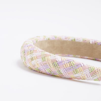 Pink and green woven headband