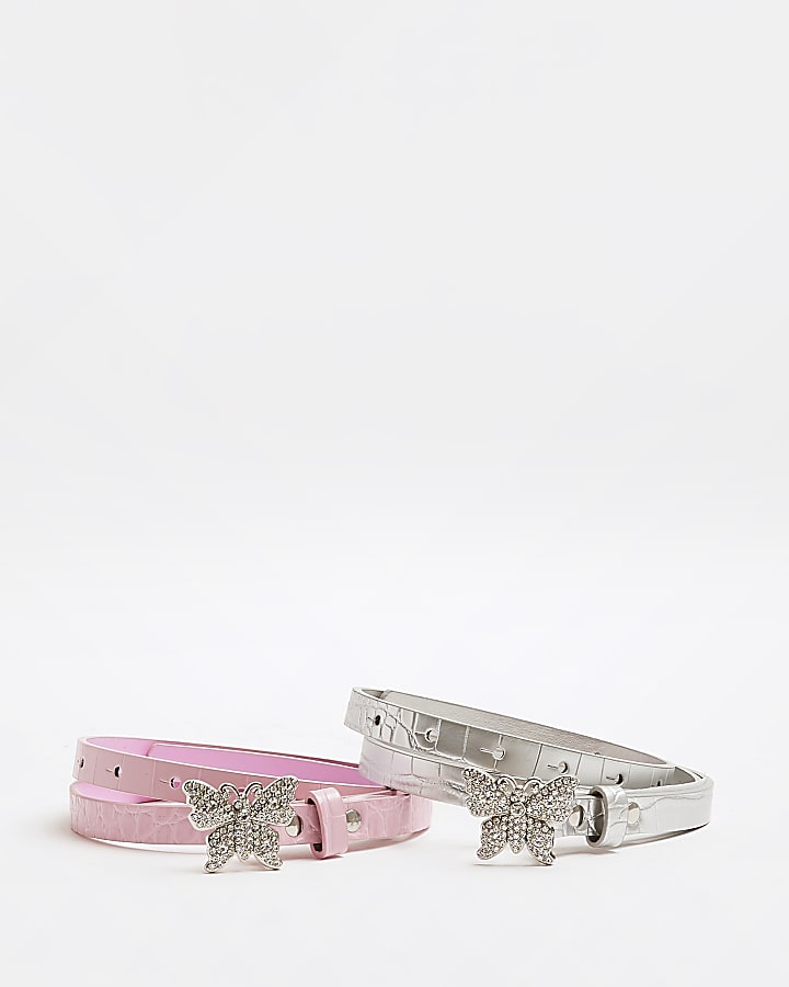 Pink and silver skinny belt multipack