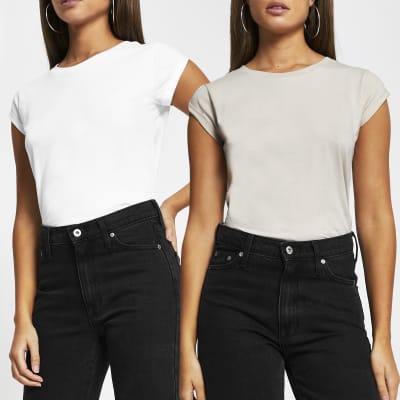 Pink and White cap sleeve tshirt 2 multipack River Island