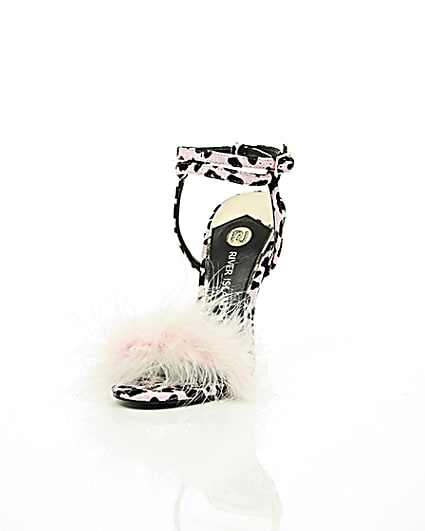 360 degree animation of product Pink animal print feather stiletto sandals frame-2
