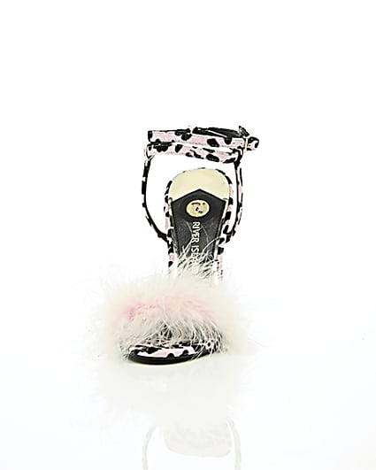 360 degree animation of product Pink animal print feather stiletto sandals frame-3
