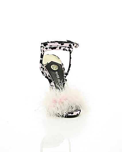 360 degree animation of product Pink animal print feather stiletto sandals frame-5