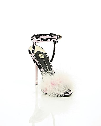360 degree animation of product Pink animal print feather stiletto sandals frame-6