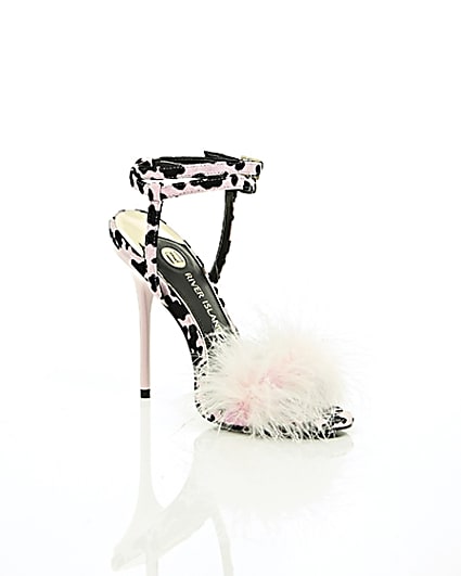 360 degree animation of product Pink animal print feather stiletto sandals frame-7