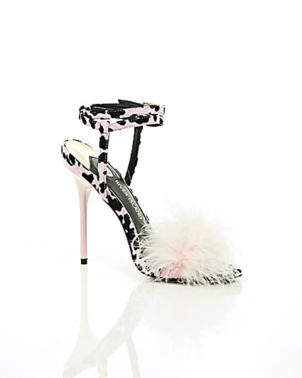 360 degree animation of product Pink animal print feather stiletto sandals frame-8