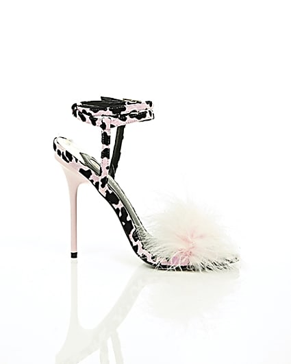 360 degree animation of product Pink animal print feather stiletto sandals frame-9