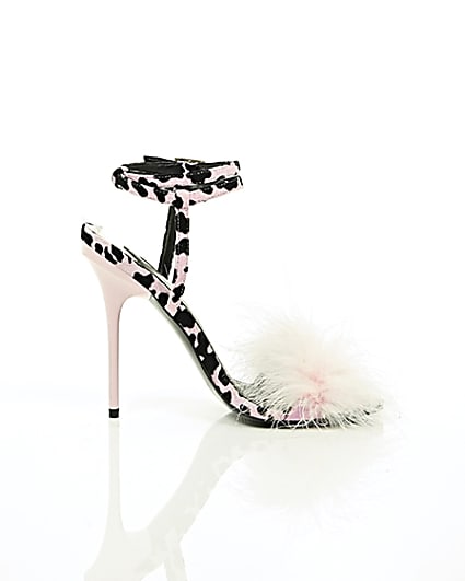 360 degree animation of product Pink animal print feather stiletto sandals frame-10