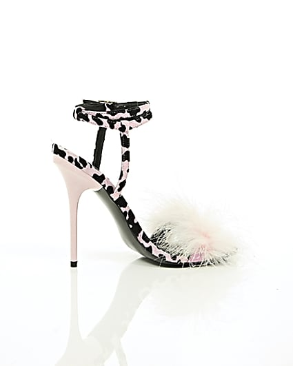 360 degree animation of product Pink animal print feather stiletto sandals frame-11