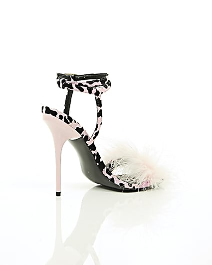 360 degree animation of product Pink animal print feather stiletto sandals frame-12