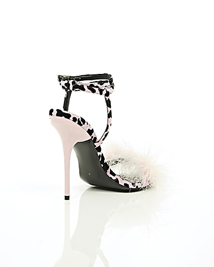 360 degree animation of product Pink animal print feather stiletto sandals frame-13