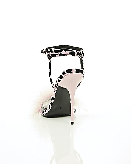 360 degree animation of product Pink animal print feather stiletto sandals frame-17