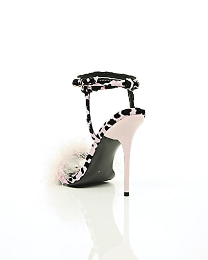 360 degree animation of product Pink animal print feather stiletto sandals frame-18
