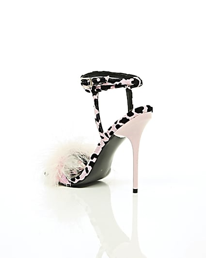 360 degree animation of product Pink animal print feather stiletto sandals frame-19