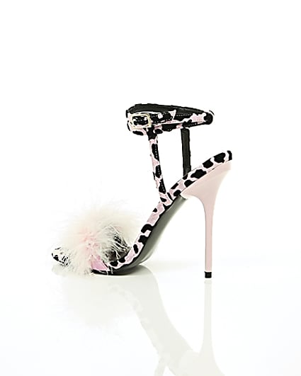 360 degree animation of product Pink animal print feather stiletto sandals frame-20