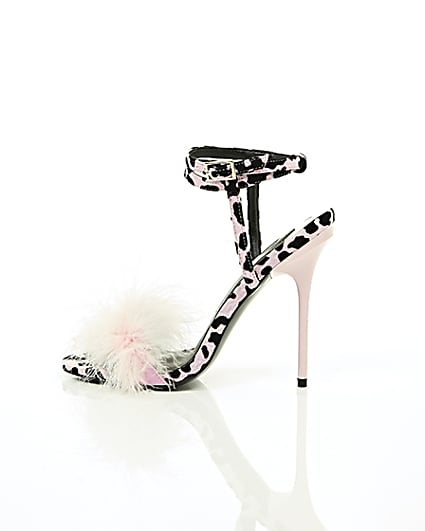 360 degree animation of product Pink animal print feather stiletto sandals frame-21