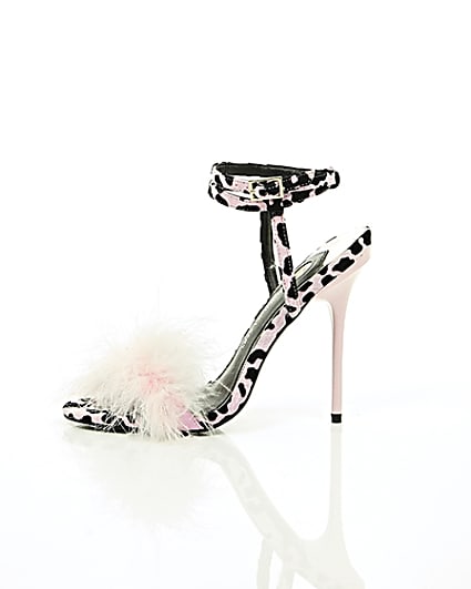 360 degree animation of product Pink animal print feather stiletto sandals frame-22