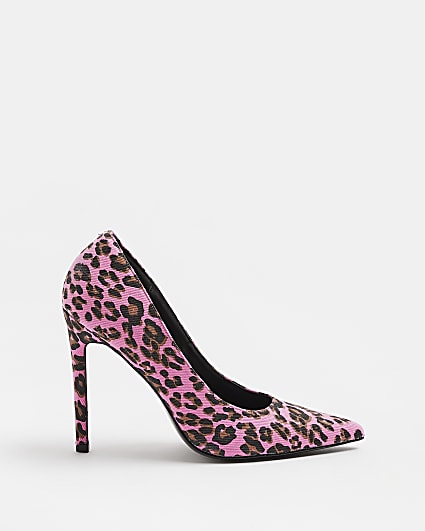 Pink animal print heeled court shoes