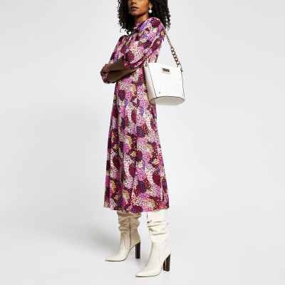 printed long sleeve midi dress