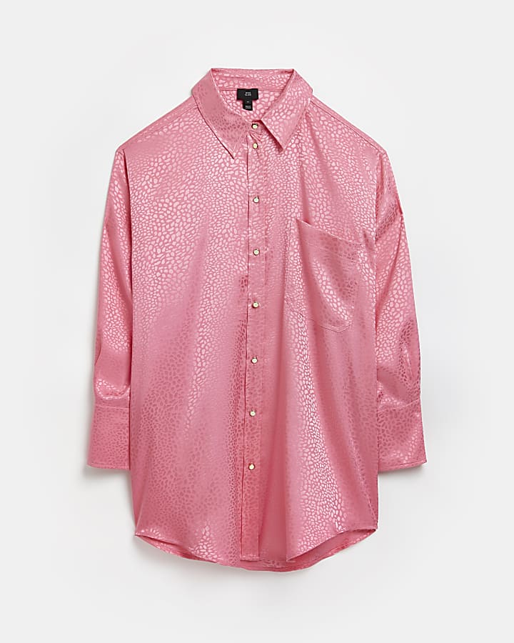 Pink animal print satin oversized shirt