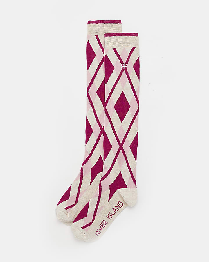 Pink argyle knee high socks