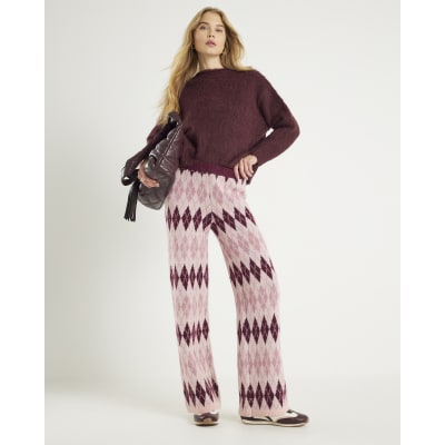Pink Argyle Knit Trousers