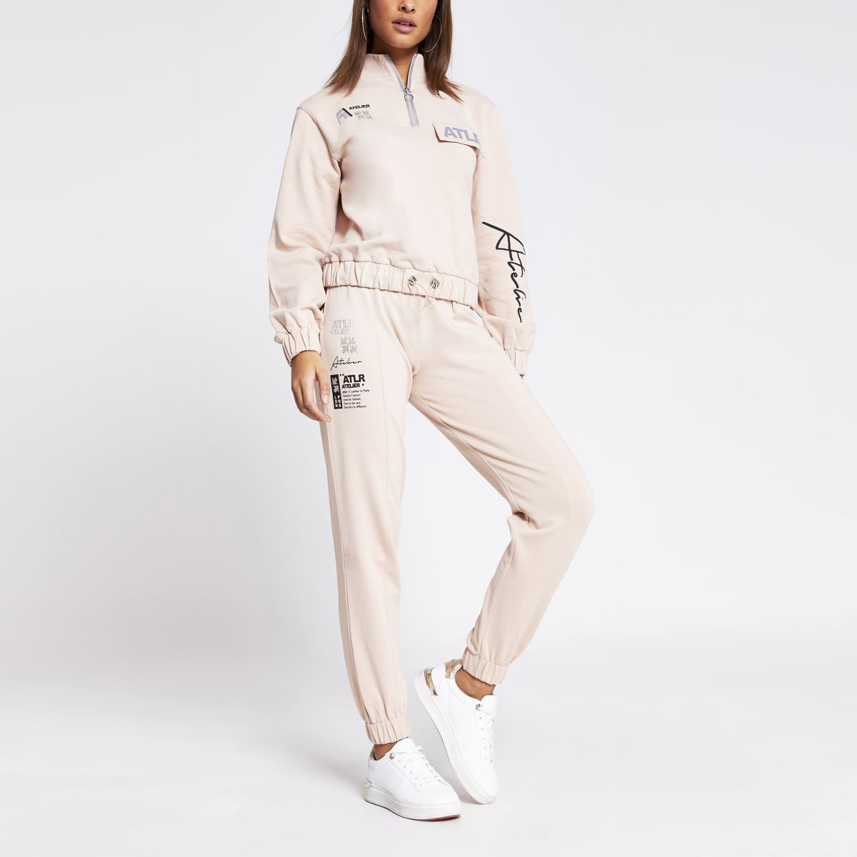 Pink 'ATLR' printed joggers