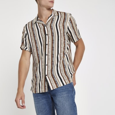 Pink aztec print short sleeve revere shirt