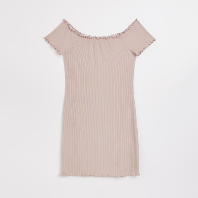 Pink bardot bodycon mini dress