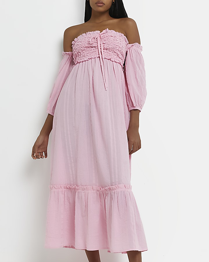 Pink bardot maxi dress