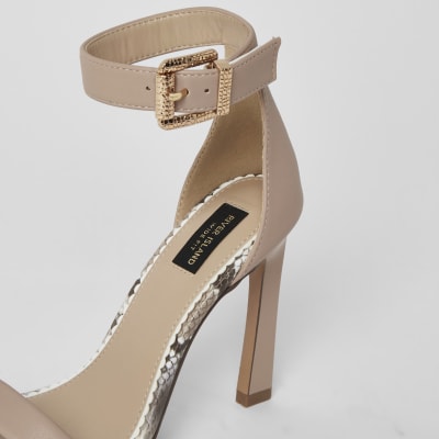 Pink barely there wide fit heeled sandals