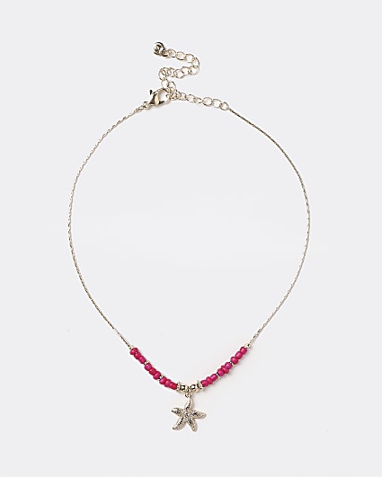 Pink bead and starfish choker